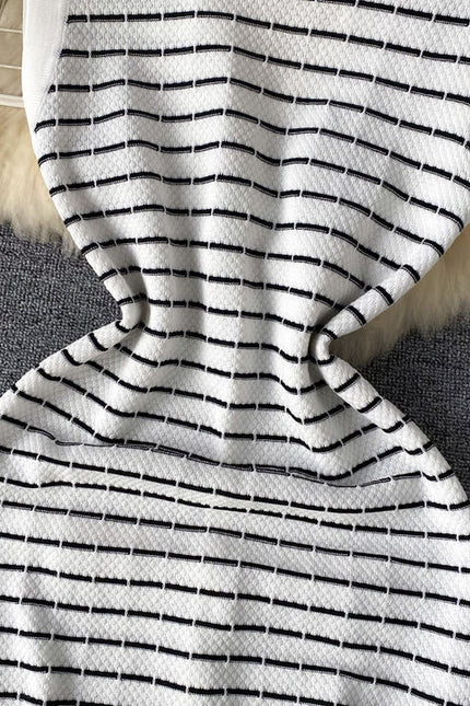 Knitwear Manufacturer Custom Contrast Color Striped V Neck Single Breasted Sleeveless Luxury Knit Dress