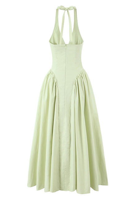 2 Colorway Solid Color Back Hollow Out Sleeveless Casual Fashion Cotton Halter Dress for Women