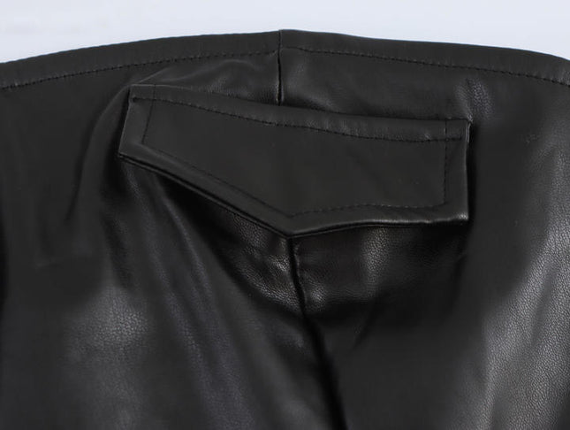 Strapless black color sashes casual fashion mini leather dress for ladies