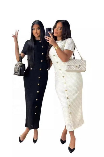 European and American Style Retro Knitted Short-sleeved Dress Figure-slimming