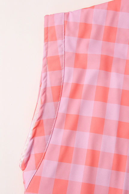 Plaid Print pink Open Stitch Short Sleeve Casual Fashion Winter Padded Jacket for Women