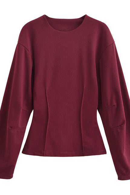 4 Colorway Solid Color Crew Neck Long Sleeve Casual Fashion Tops Blouse for Women