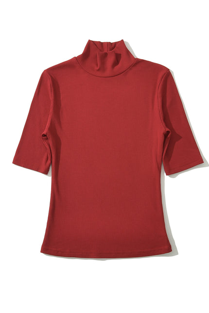 5 Colorway Stand Collar Short Sleeve Solid Color Knitted Casual Fashion t Shirt for Women