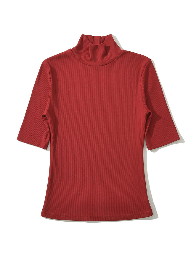 5 Colorway Stand Collar Short Sleeve Solid Color Knitted Casual Fashion t Shirt for Women