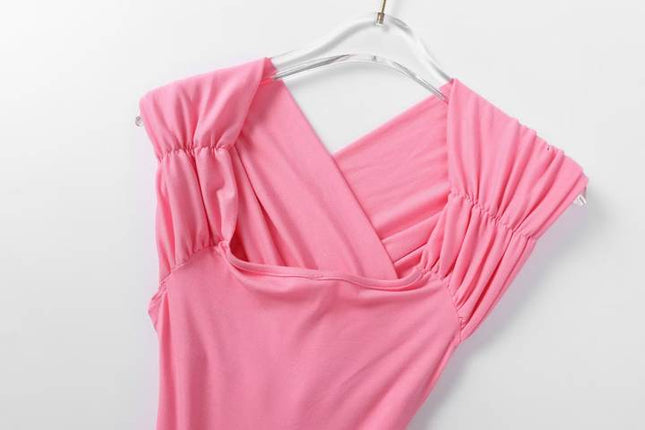 3 Colorway Solid Color v Neck Sleeveless Pleated Casual Fashion Women's One Piece Jumpsuit