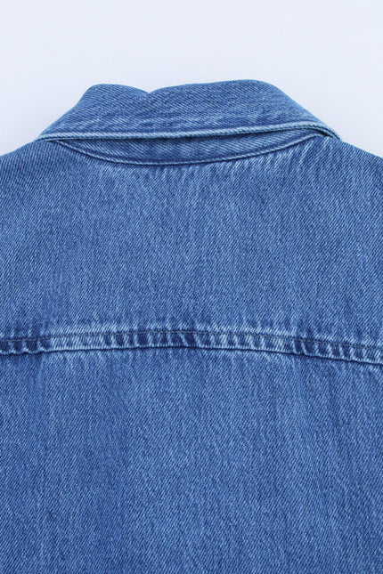 2 Colorway Turn Down Collar Long Sleeve Buttons up Denim Blue Color Casual Fashion Jeans Tops Blouse for Women