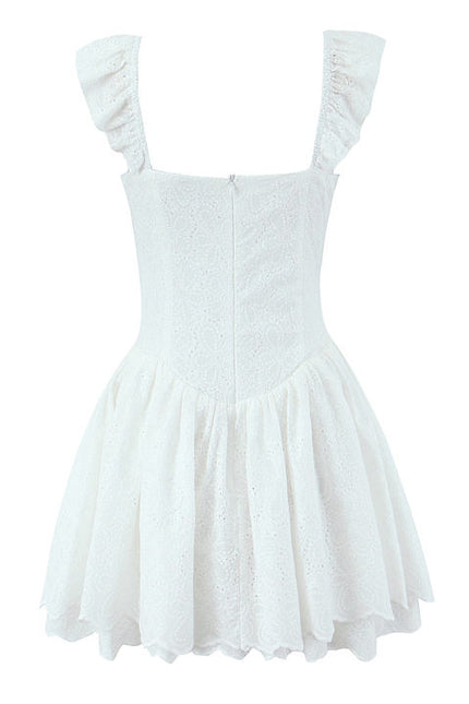 White Color Shoulder Strap Front Lace up Hot Sale Casual Fashion Cotton Mini slip Dress for Ladies