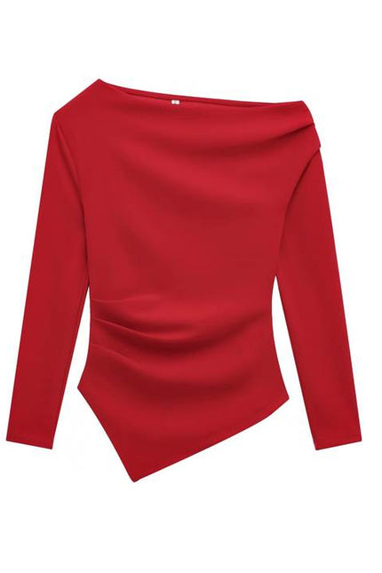 5 Colorway Solid Color Long Sleeve Asymmetrical Design Casual Fashion Blouse Tops for Women