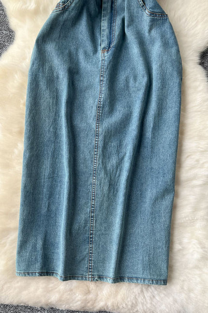 Korean Style Denim Dresses Women'S Summer Split Long Casual Dresses