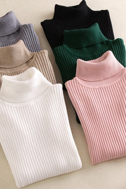 Fall Winter New Female Slim Fit Pullover Solid Color Knitted Shirt Women Sweaters Turtleneck