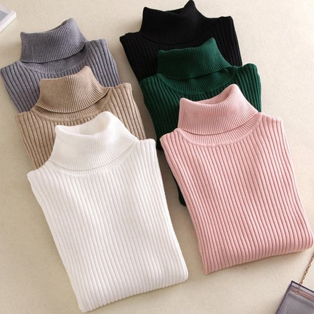 Fall Winter New Female Slim Fit Pullover Solid Color Knitted Shirt Women Sweaters Turtleneck