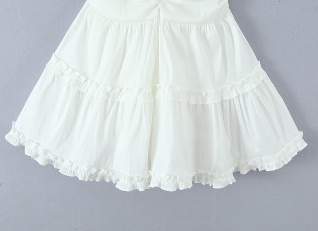 Spaghetti Strap White Color Bow Tie Casual Fashion Mini slip Dress for Women