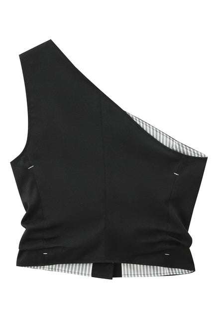 Black Color Buttons up Asymmetrical Design Casual Fashion tank Top for Women