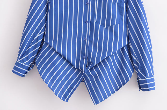 3 Colorway Turn Down Collar Long Sleeve Buttons up Blue Color Casual Fashion Tops Blouse for Women