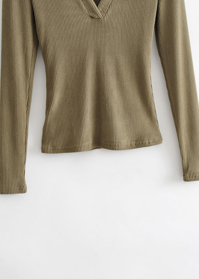 6 Colorway Solid Color Long Sleeve Turn Down Collar Casual Fashion Women Knitted t Shirt
