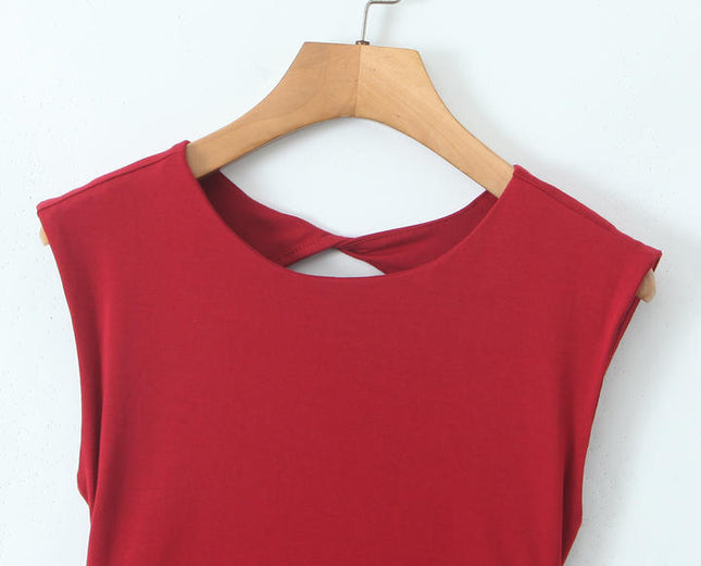 2 Colorway Solid Color Back Hollow Out Sleeveless Crew Neck Casual Fashion Elegant Women One Piece Jumpsuit