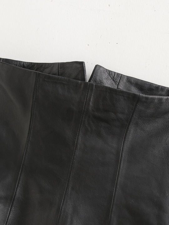 Strapless Black Color Buttons up Casual Fashion Leather tank Top for Women