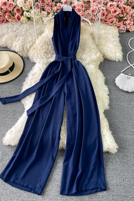 Summer Fashion V-Neck Sleeveless Hanging Neck Jumpsuit