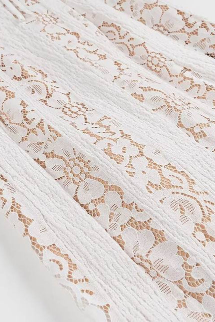Slash Neck White Color Long Sleeve Floral Lace Casual Fashion Maxi Dress for Women