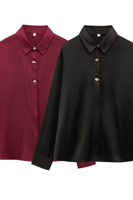 2 Colorway Turn Down Collar Buttons up Solid Color Long Sleeve Casual Fashion Tops Blouse for Women