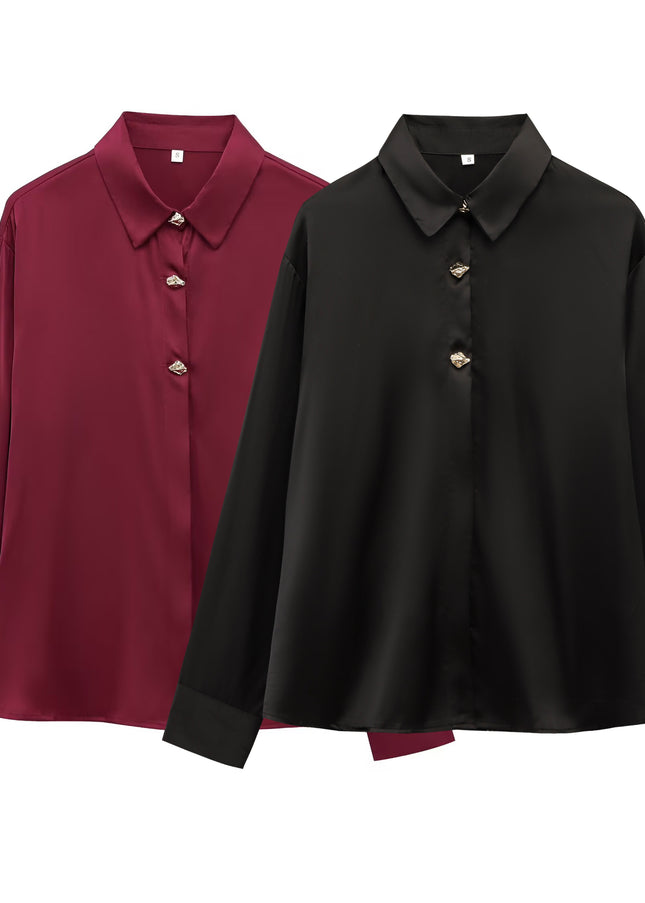 2 Colorway Turn Down Collar Buttons up Solid Color Long Sleeve Casual Fashion Tops Blouse for Women