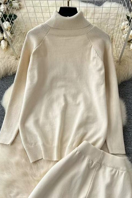 High Neck Sweater Women Versatile Autumn and Winter Lazy Style Long Sleeved Sweater High Waist Wide Leg Long Pants Two-piece Set