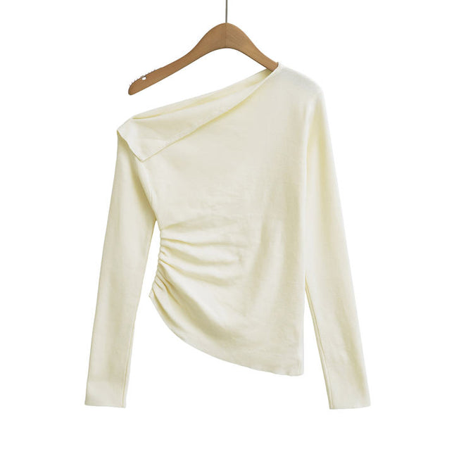 2 Colorway Asymmetrical Design Long Sleeve Solid Color Casual Fashion Tops Blouse for Women
