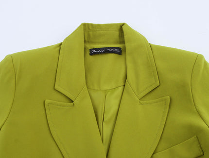 Green Color Long Sleeve Notched Collar Casual Fashion blazer Jacket for Women