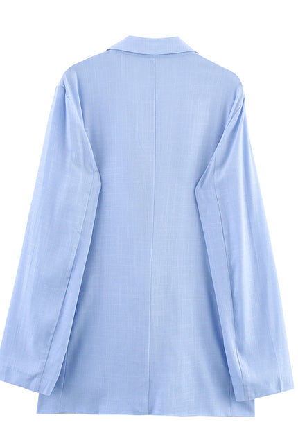 Notched Collar Long Sleeve Blue Color Single Button Casual Fashion blazer Jacket for Women
