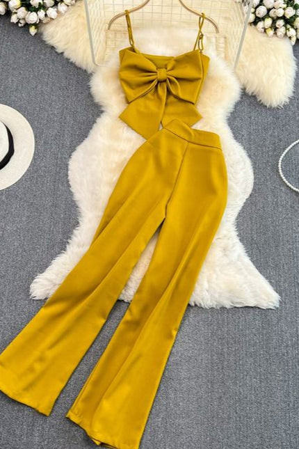 Casual Set of Female Casual Pants Pants Two-piece Bow Top Set