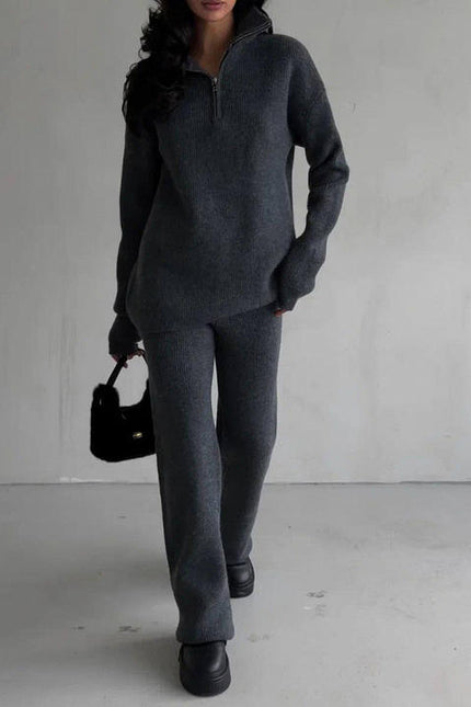 PASUXI New Arrival Straight Leg Pants Long Sleeve Two Piece Set Women Zip up Knit Set Women Solid Soft Womens Set Outfit