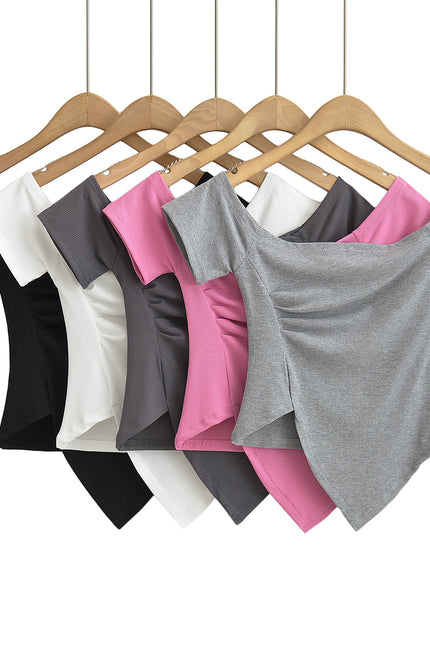 5 Colorway Irregular Design Solid Color Short Sleeve square Collar Casual Summer Women t Shirt