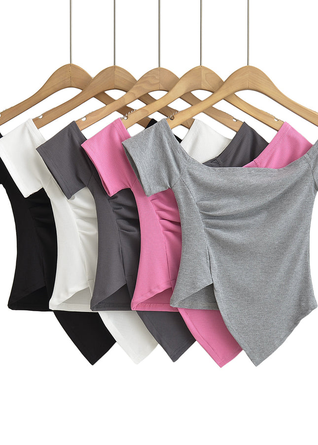 5 Colorway Irregular Design Solid Color Short Sleeve square Collar Casual Summer Women t Shirt