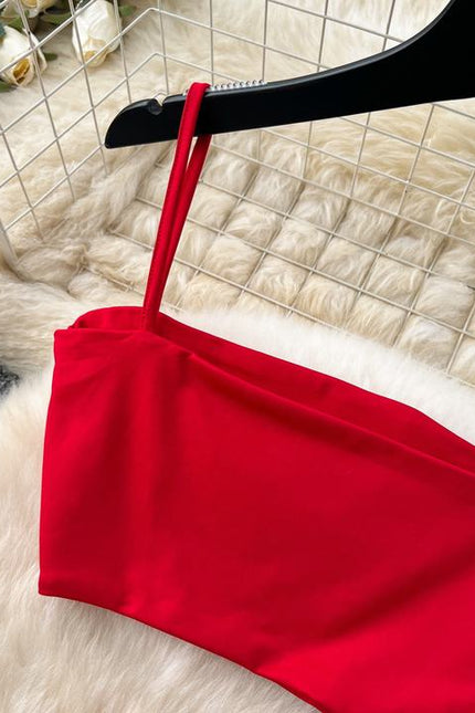 2025 Summer Women Suit Red Short Camisole Vest Open Skirt Two Piece