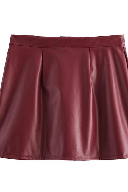 Back Hollow Out Buttons up Halter tank Top Mini Leather Skirt Casual Fashion Women 2 Piece Set