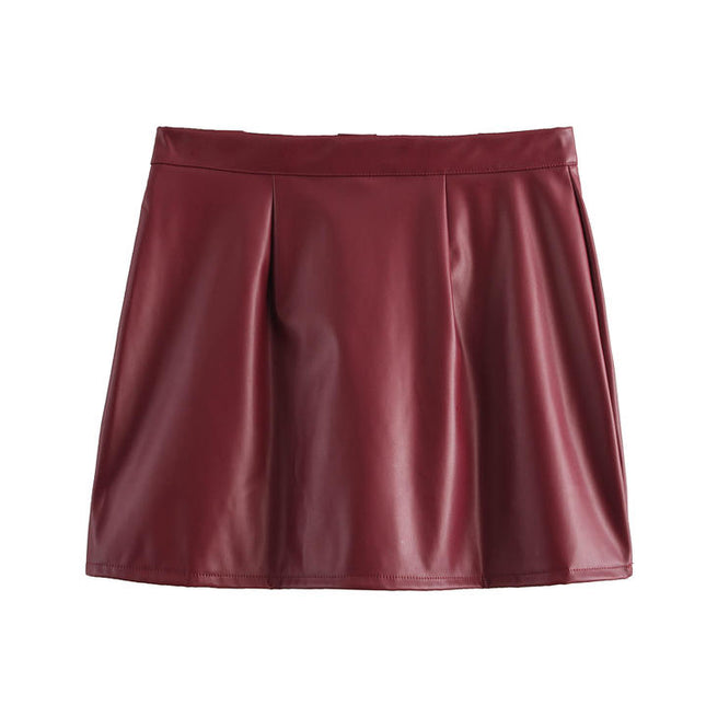 Back Hollow Out Buttons up Halter tank Top Mini Leather Skirt Casual Fashion Women 2 Piece Set