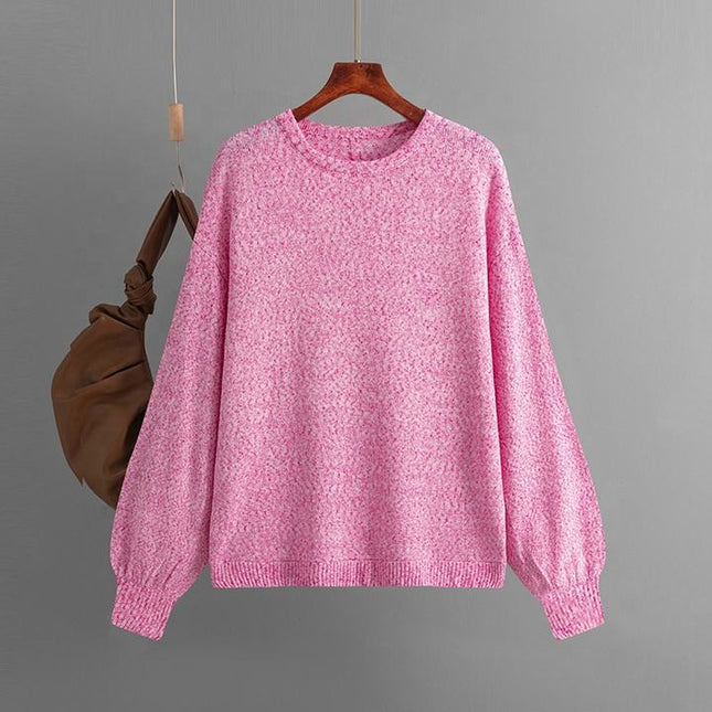 Crew Neck Long Sleeve Solid Color Casual Fashion Women Pullover Shirt Sweater