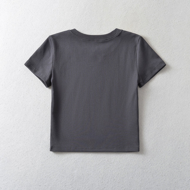 8 Colorway Front Hollow Out Short Sleeve Crew Neck Casual Fashion Women's T-shirt