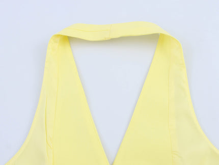 Back Hollow Out Yellow Color Buttons up Hot Sale Casual Fashion Women's Halter tank Tops