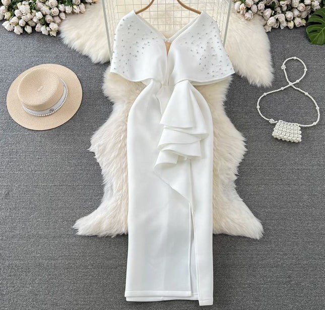 Women's Party V-Neck Waisted Sheath Gown Dresses