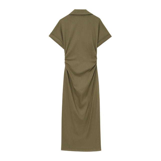 2 Colorway Buttons up Solid Color Short Sleeve Turn Down Collar Casual Fashion Summer Shirt Dress for Women