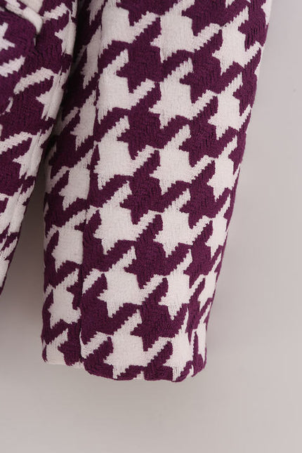 Purple Color Swallow Grid Design Double Breasted Notched Collar Long Sleeve Sexy Elegant Women Fashion Casual blazer
