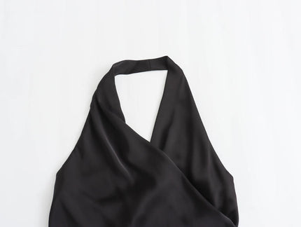 2 Colorway Front Pleated Solid Color Back Hollow Out Casual Fashion Ladies Halter tank Tops