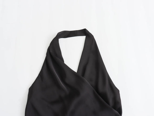 2 Colorway Front Pleated Solid Color Back Hollow Out Casual Fashion Ladies Halter tank Tops