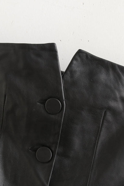 Strapless Black Color Buttons up Casual Fashion Leather tank Top for Women