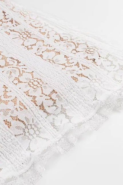 Slash Neck White Color Long Sleeve Floral Lace Casual Fashion Maxi Dress for Women