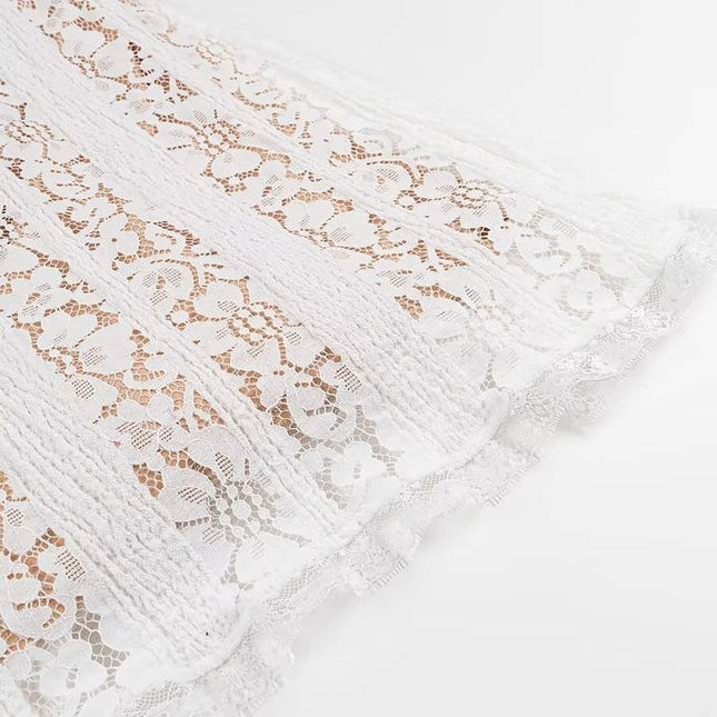 Slash Neck White Color Long Sleeve Floral Lace Casual Fashion Maxi Dress for Women