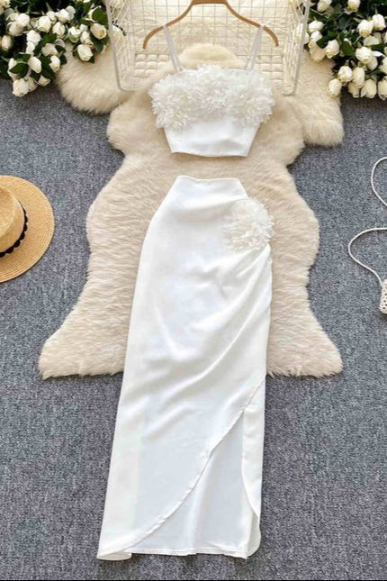 Holiday Style Set for Women's Summer Wear New Top and High Waist Skirt Fashionable Two Piece Set