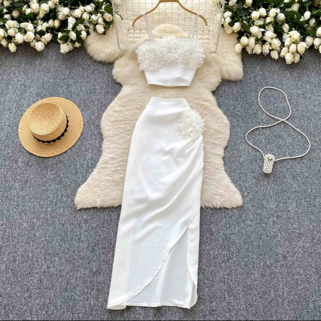 Holiday Style Set for Women's Summer Wear New Top and High Waist Skirt Fashionable Two Piece Set