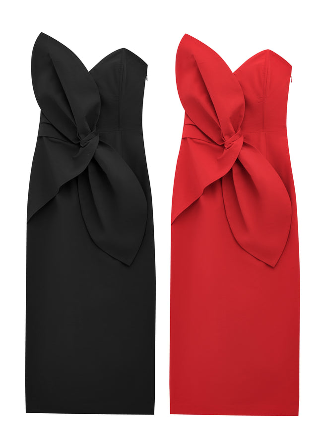 2 Colorway Solid Color Strapless Front Bow Tie Casual Fashion Summer Long Dress for Women